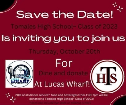 save the date for dinner at Lucas wharf 10/20